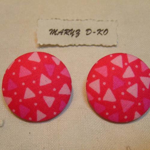 Duo boutons tissu 32mm " triangles rose " 