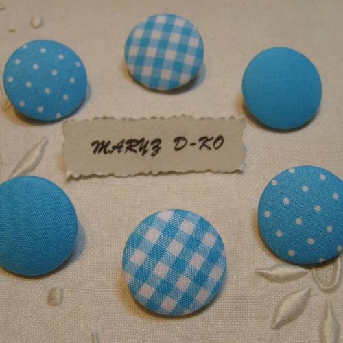 6 boutons tissu 22mm " assortiment bleu/blanc" 