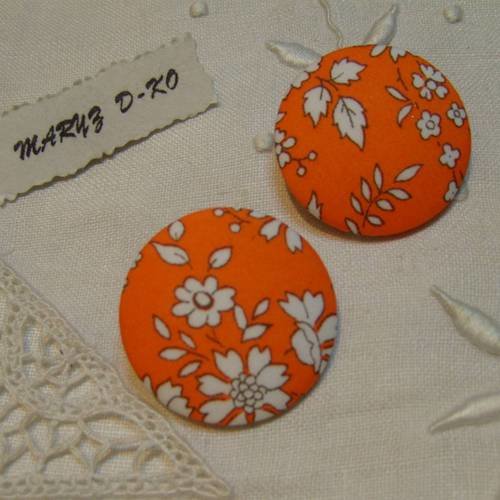 Duo boutons tissu 32mm " liberty capel orange" 