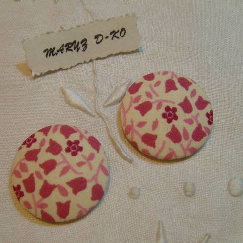 Duo cabochons boutons tissu  32mm " tulipes"