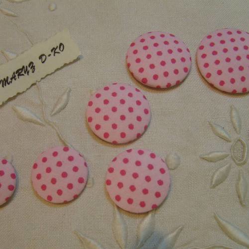6 cabochons boutons tissu " pois rose "