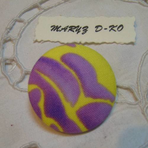  bouton tissu 32mm " vagues jaune / violet "