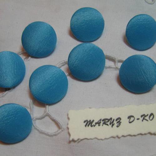 8 boutons tissu 18mm " taffetas turquoise "