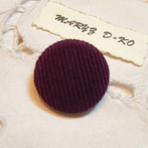  bouton tissu 20mm " velours cotelé prune "