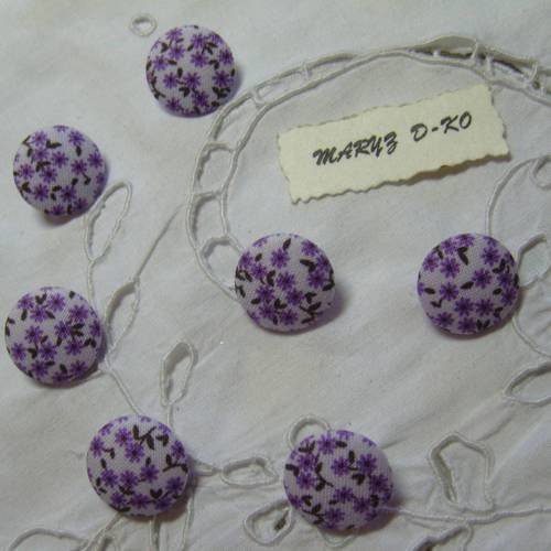 6  boutons tissu coton18mm "fleuris violet"