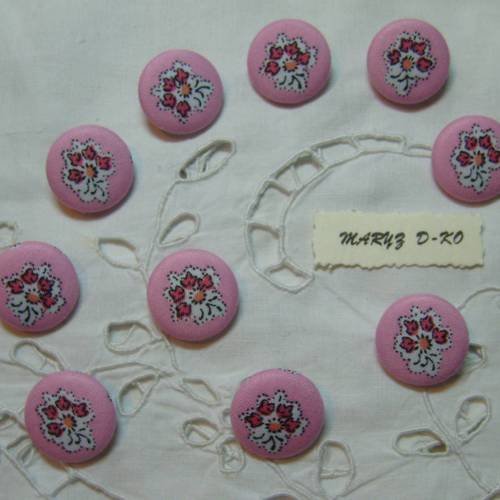 10 boutons tissu coton 22mm "bouquets fleurs"