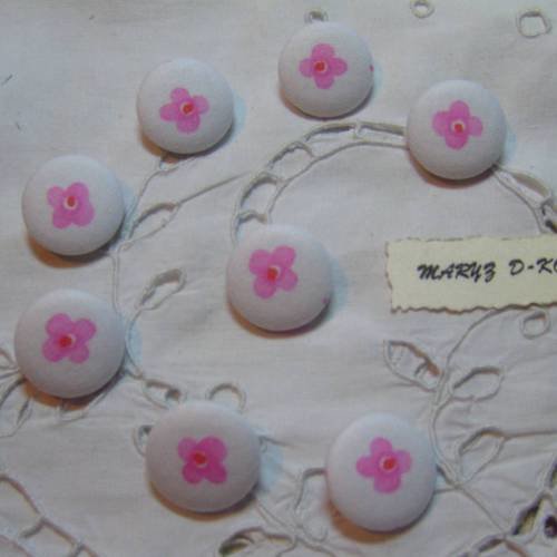 8 boutons tissu coton 22mm "fleur rose"