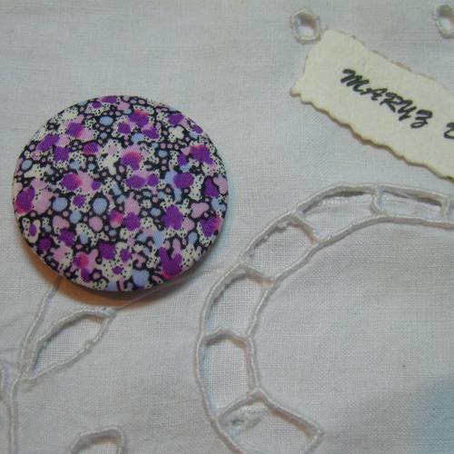  gros bouton tissu ,à coller "marbré rose violet" 32mm