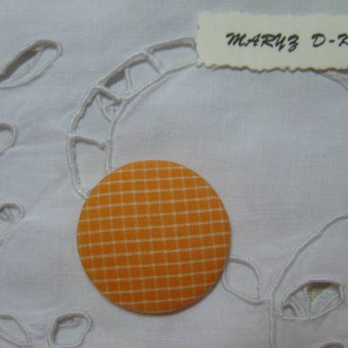 1 gros bouton tissu à coller "vichy orange" 32mm