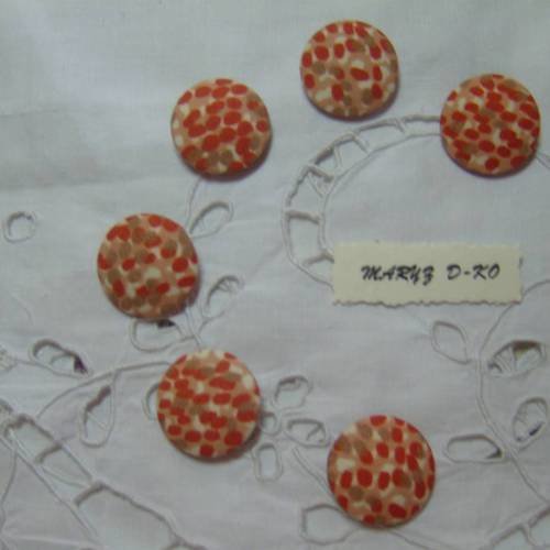 6  boutons tissu coton "vintage orangé"24mm 