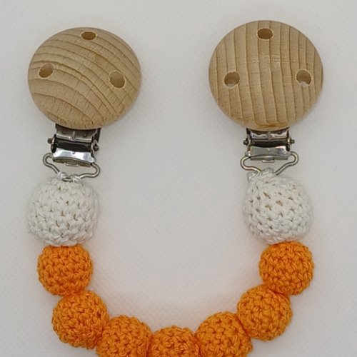 Attache doudou - bois et crochet - orange