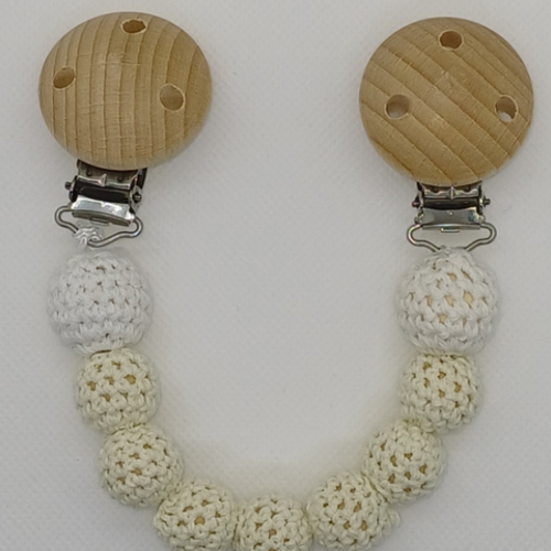 Attache doudou - bois et crochet - ecru