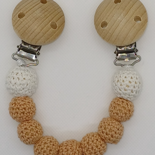 Attache doudou - bois et crochet - marron clair