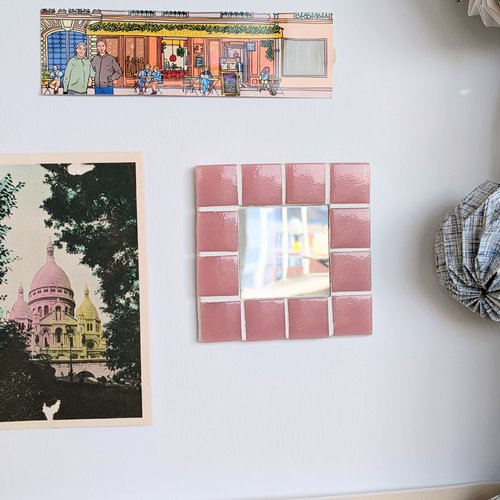 Miroir mosaïque rose poudré 10x10 cm - déco douceur & romantique