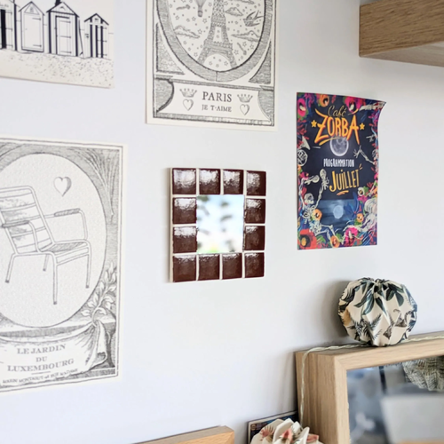 Miroir carré mosaïque marron chocolat 10x10 cm - déco murale artisanale