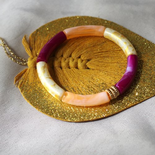 Bracelet tube fin tendance aux douces couleurs orange violet crème