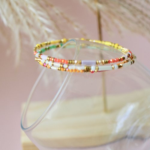 Bracelet 2 tours avec fil mémoire des perles à perles de verres multicolore