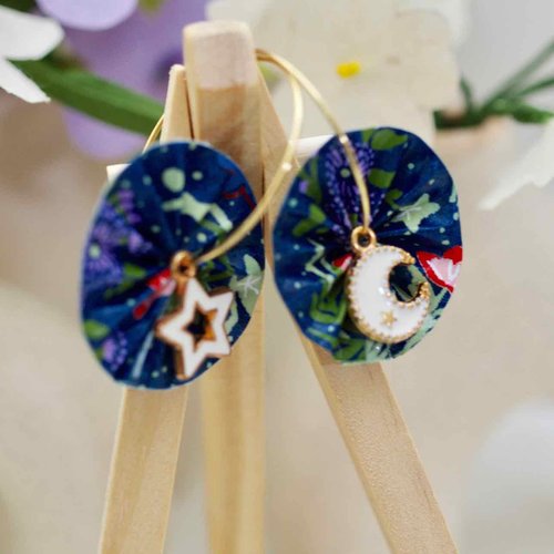 Boucles d’oreilles origami en papier japonais bleu nuit