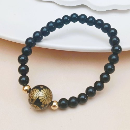 Bracelet onyx noir 8 mm – perle japonaise – 17 cm