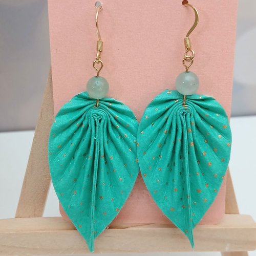 Boucles d'oreilles pendantes feuille en papier japonais