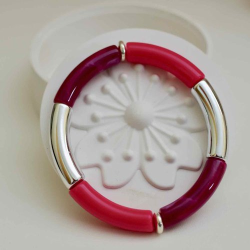 Pepites boutiques - bracelet tendance composé de perles tubulaires rose violet argent