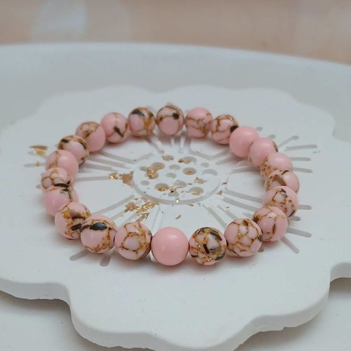Bracelet en howlite rose , perles naturelles rose