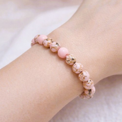Bracelet en howlite rose , perles naturelles rose