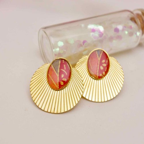 Boucles d'oreilles coquillage avec du papier washi rouge orange
