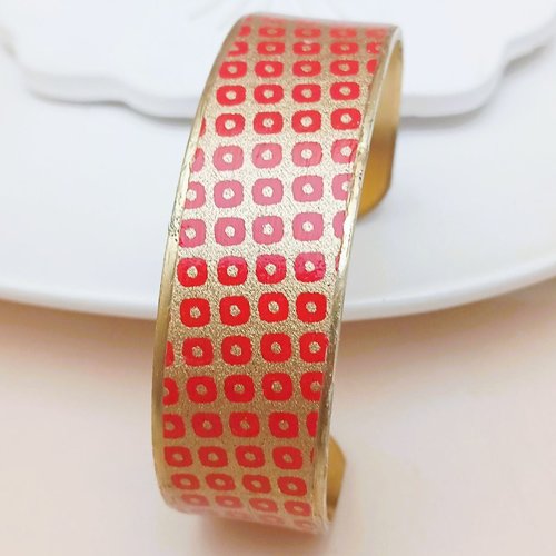 Bracelet manchette réglable en papier japonais rouge et or