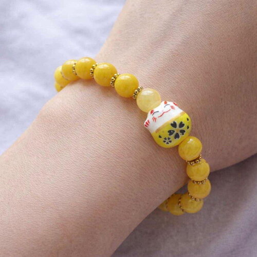 Bracelet porte-bonheur - bracelet maneki neko en jade - pour les passionnés du japon