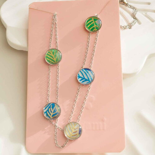 Collier ras-le-cou en acier – papier japonais résiné