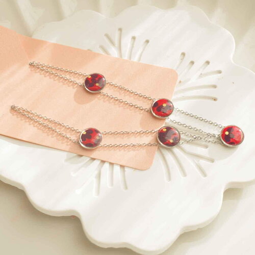 Collier ras-le-cou en acier – papier japonais résiné rouge fleuri