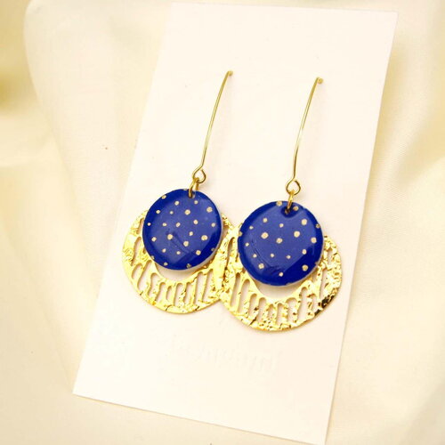 New boucles d’oreilles artisanales en nacre et papier japonais résiné en acier inoxydable