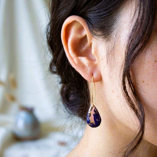 New boucles d’oreilles grue en papier washi résiné et acier inoxydable