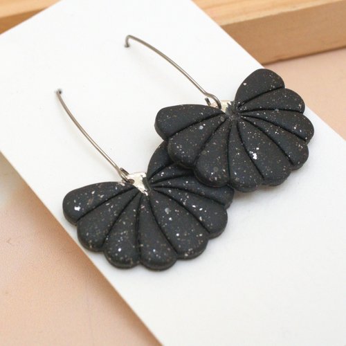 Boucles d’oreilles éventail japonais sensu en polymère & acier inoxydable