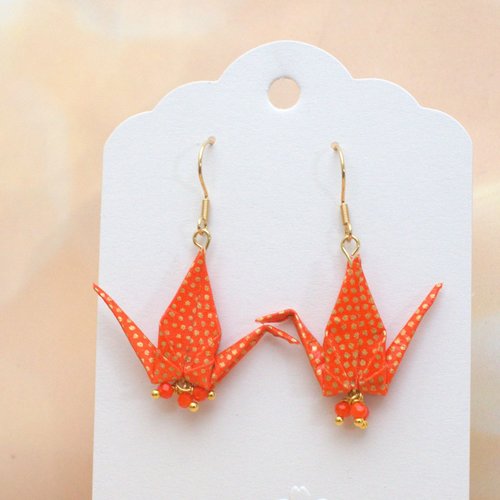 Boucles d'oreilles origami grue en papier japonais washi ,dormeuses en acier inoxydable doré ,bijoux japonais faits main ,cadeau femme