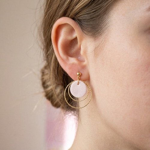 Boucles d'oreilles en papier japonais rose