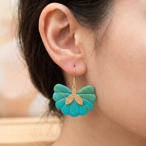 Boucles d’oreilles éventail sensu en polymère  vert turquoise et en acier