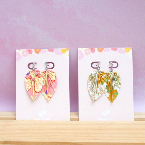 Boucles d’oreilles clips au style japonais,  bijou fait main coloré avec son papier japonais pour les oreilles non percées