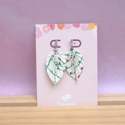 Boucles d'oreilles pour oreilles non percées origami "feuille automnale", bijoux papier japonais, cadeau fait main femme
