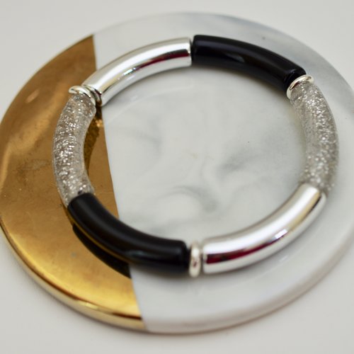 Bracelet tube fin tendance noir blanc argent, parfait pour cet été
