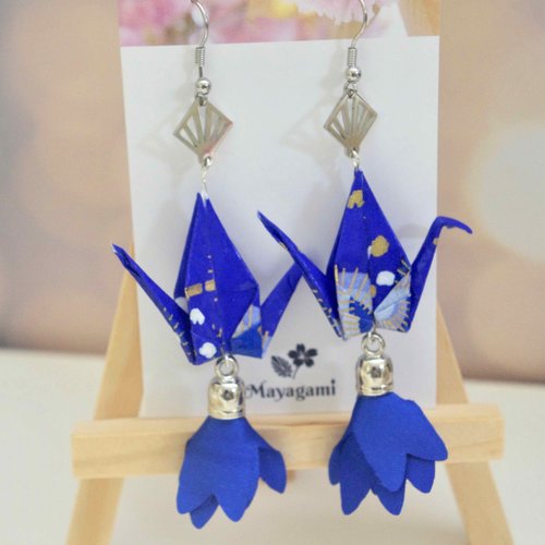Boucles d'oreilles de grue origami, faites à la main avec le papier japonais yuzen washi, idée cadeau