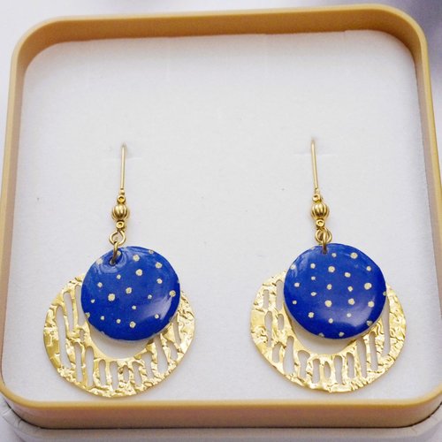 Boucles d’oreilles artisanales en nacre et papier japonais résiné