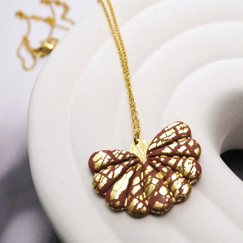 Collier éventail sensu en polymère marron & or