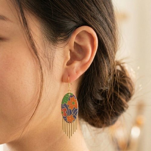 Boucles d'oreilles "sakura évasion" avec du papier japonais & acier , bijou fait main , cadeau femme
