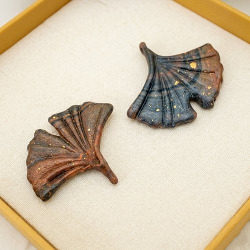 Boucles d'oreilles feuilles de ginkgo en polymère (fait main)