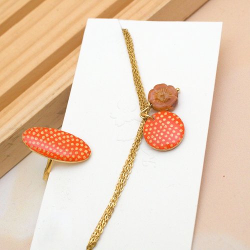Bague et bracelet en papier japonais orange & or