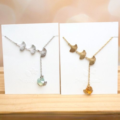 Collier "ginkgo éternel" avec cœur en cristal, cadeau femme