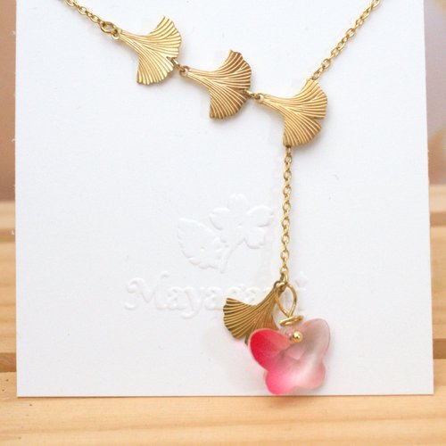 Collier "ginkgo éternel" avec un papillon en cristal, cadeau femme