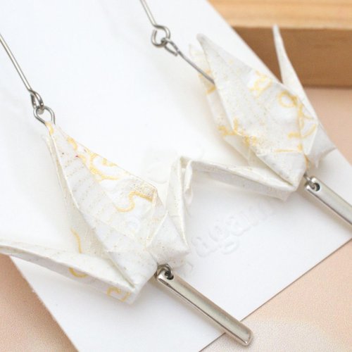 Boucles d’oreilles grue origami en papier japonais & acier inoxydable